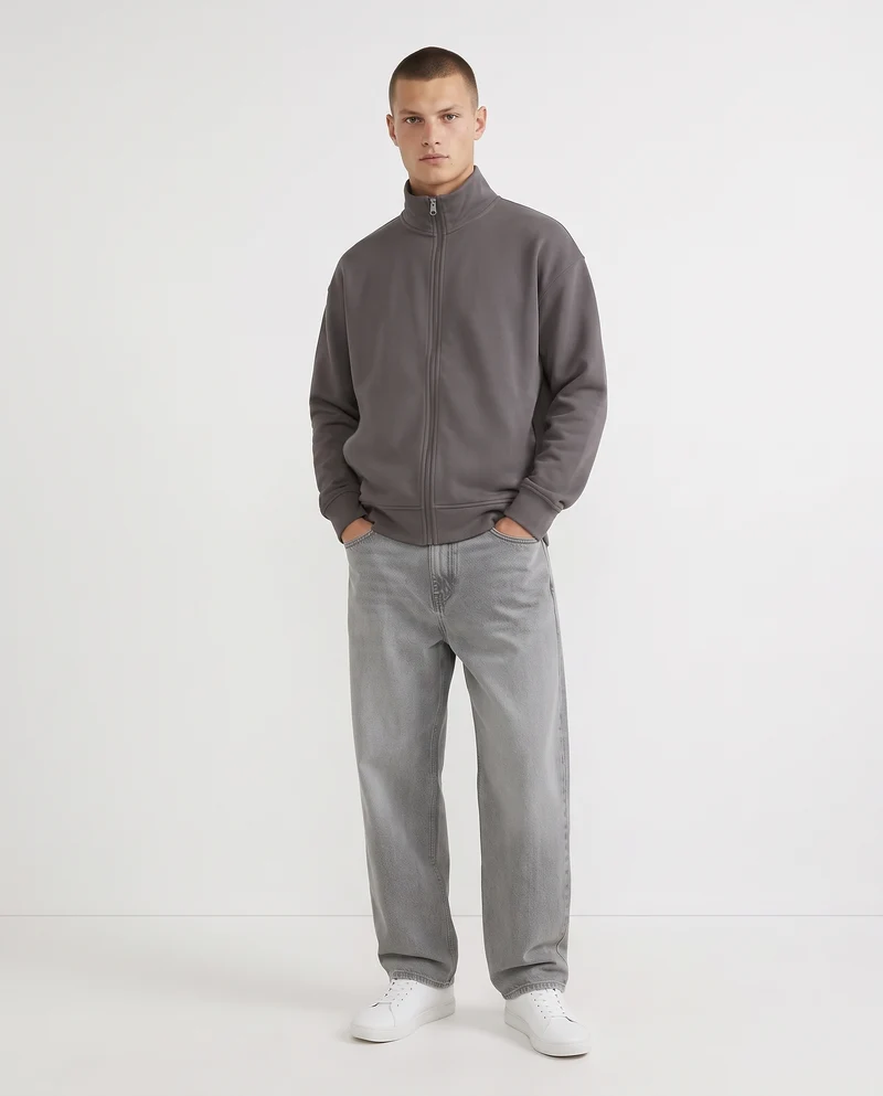 Felpa Cardigan Soft Touch Relaxed Fit - Grigio
