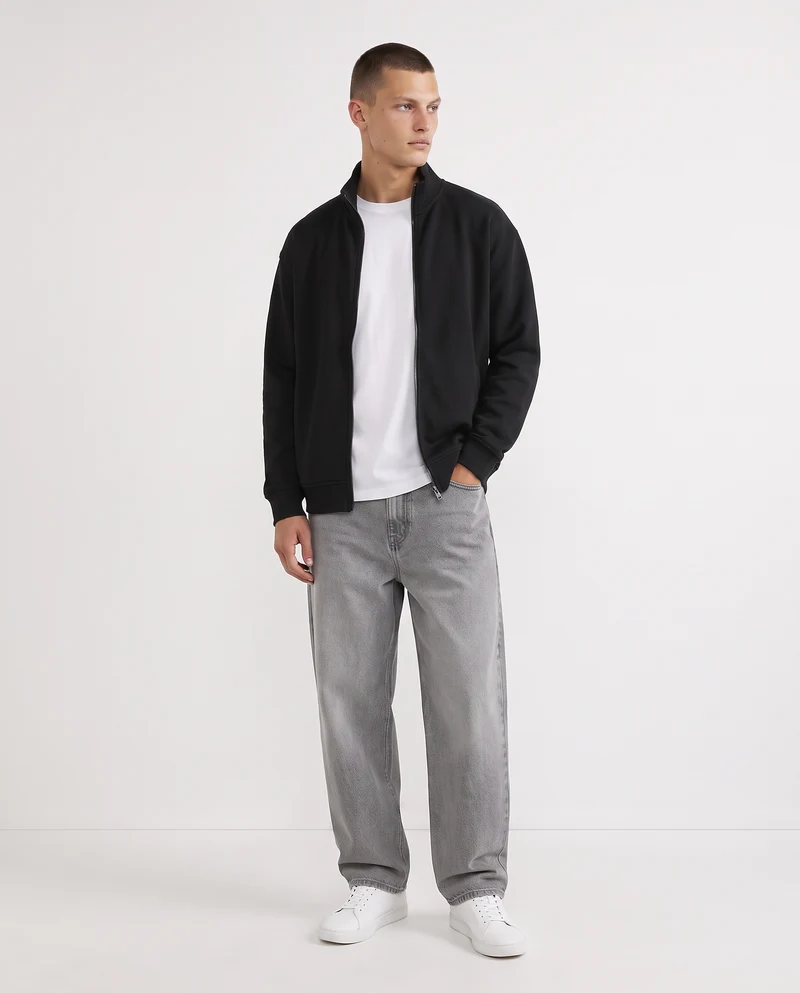 Felpa Cardigan Soft Touch Relaxed Fit - Nero