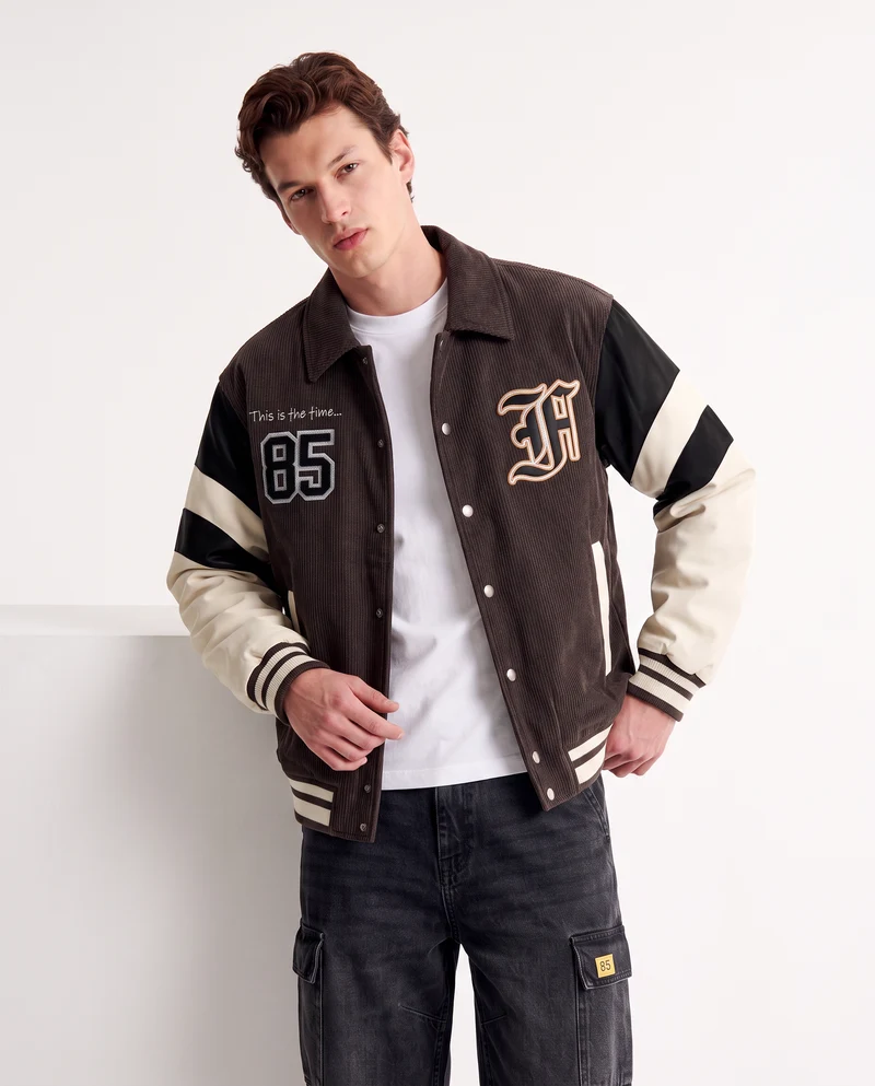 Bomber Varsity in Velluto con Ricami - Moro