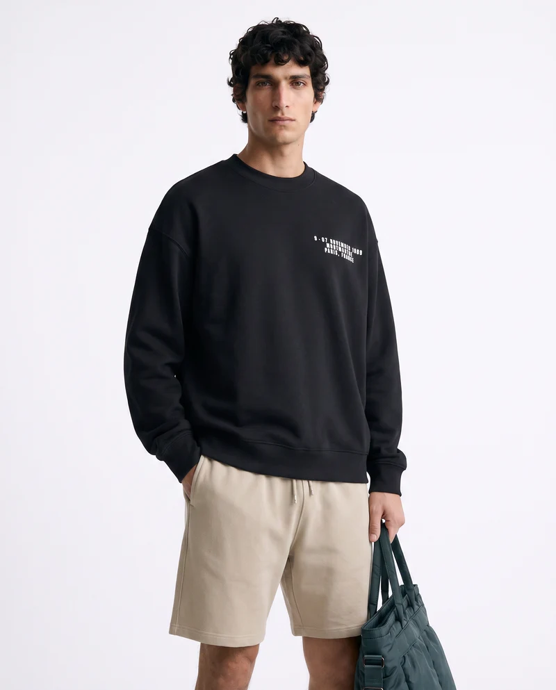 Felpa Boxy Fit con Stampe Puff Effetto - Nero