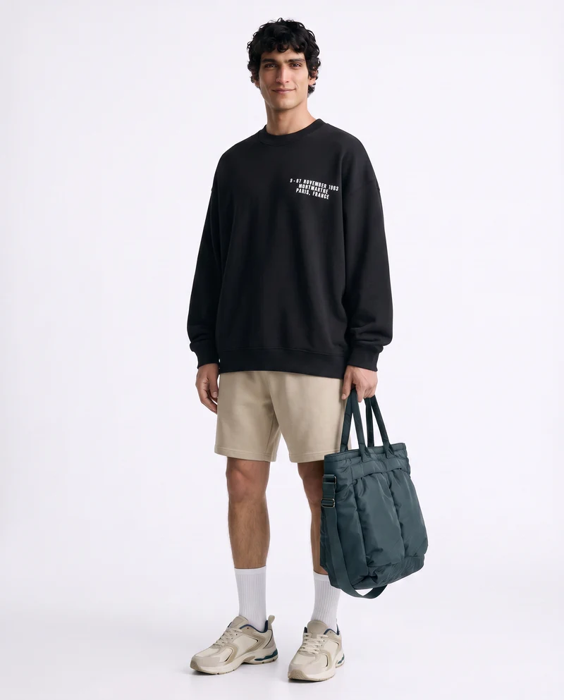 Felpa Boxy Fit con Stampe Puff Effetto - Nero