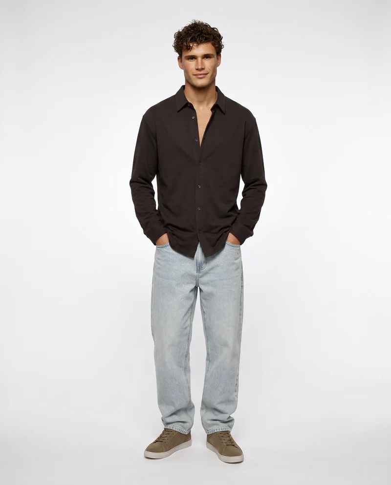 Camicia in cotone effetto maglia - moro/melange