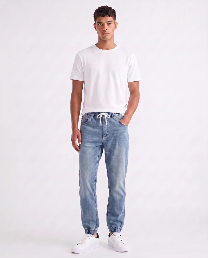 Jeans Jogger Regular Fit Blu Medio Elasticizzati - Denim