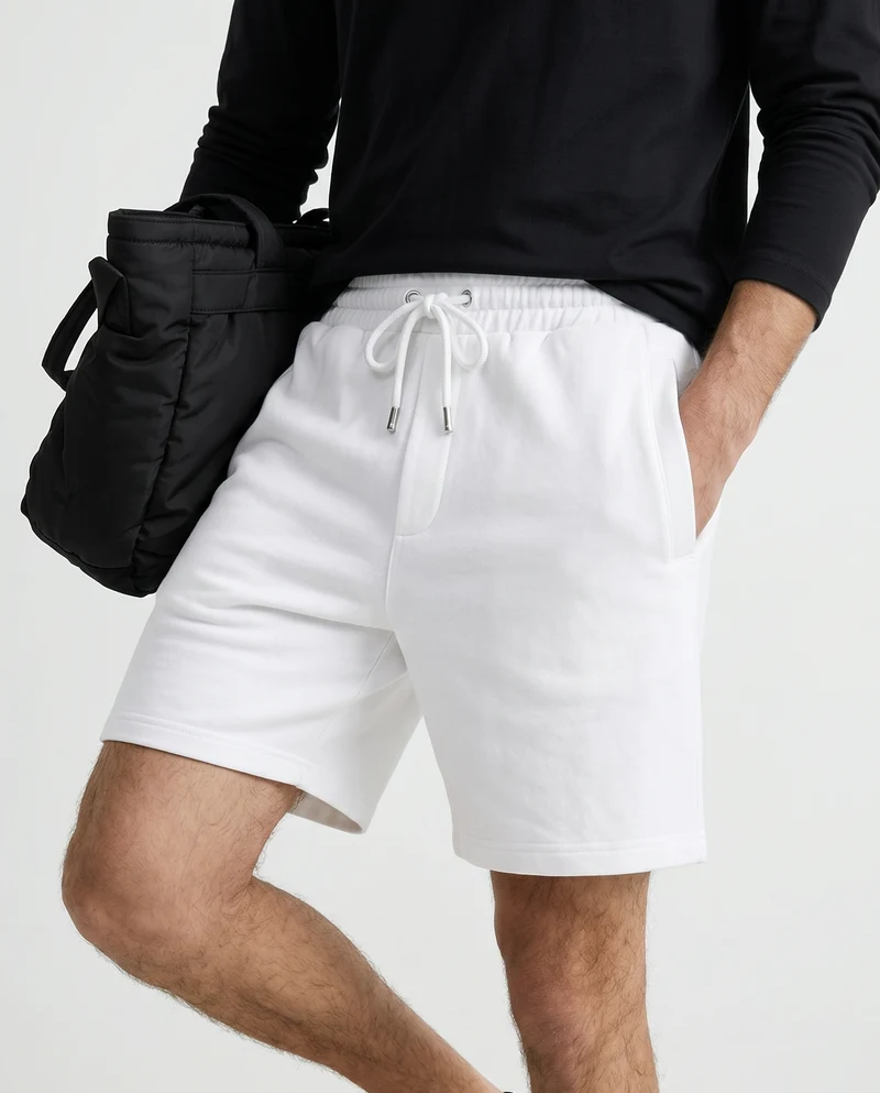 Bermuda in felpa con vita jogger - Bianco