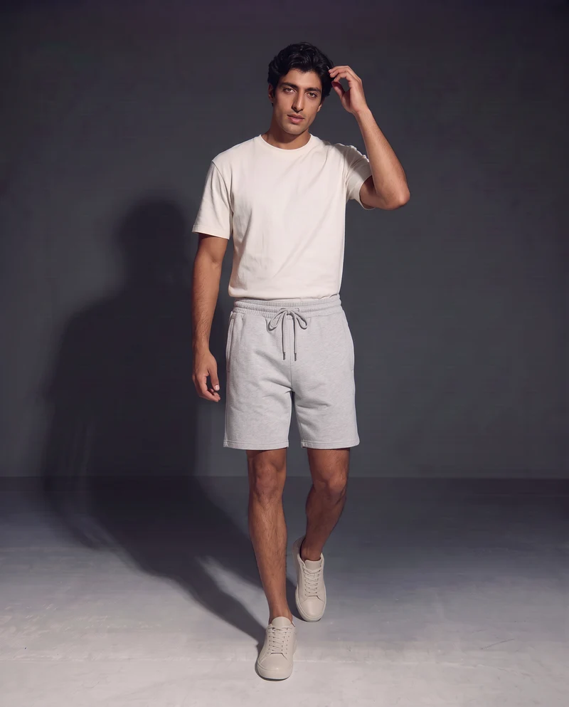 Bermuda in felpa con vita jogger - Grigio mel.