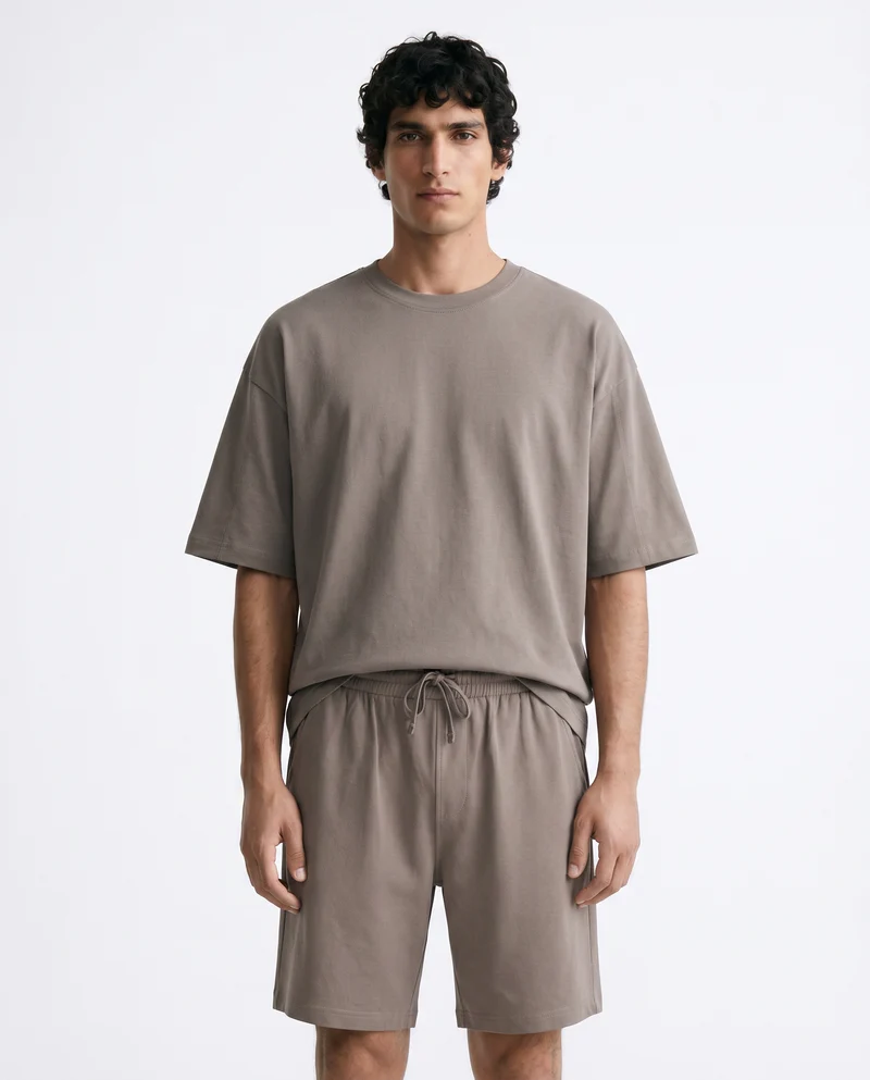 Bermuda Jogger Relaxed Fit in Cotone - Grigio fango
