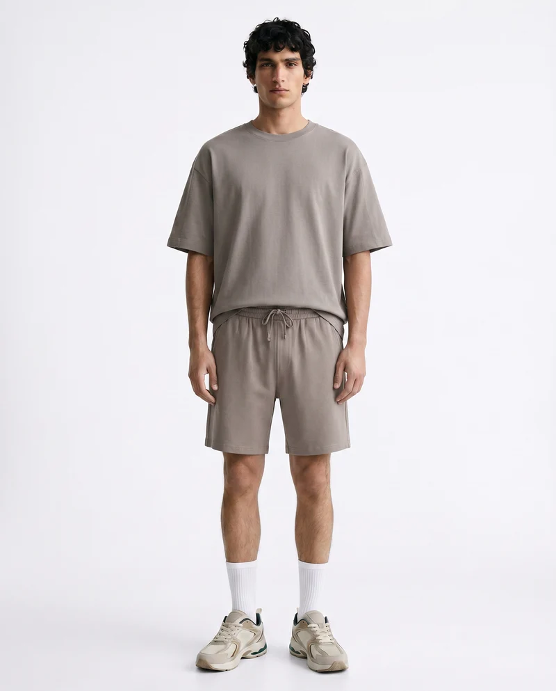 Bermuda Jogger Relaxed Fit in Cotone - Grigio fango