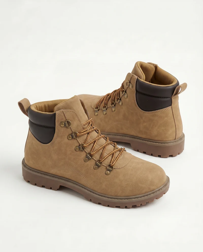 Stivale stringato color camel con fondo roccia - Cammello
