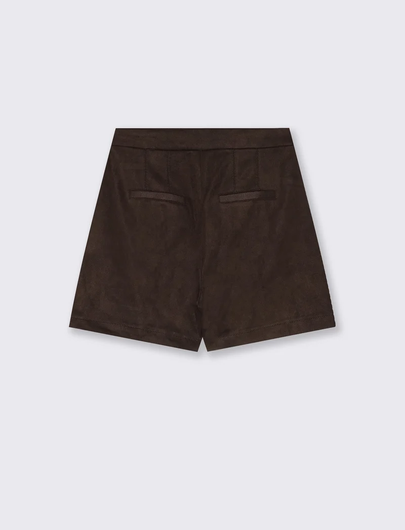 Short in suede con vita media e bottone - Moro