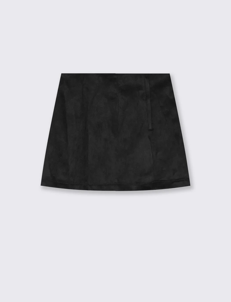 Minigonna in suede con zip laterale - Nero