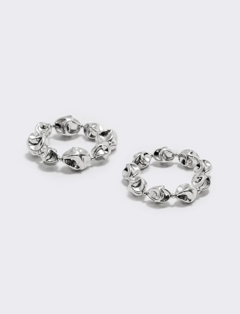 Bracciale due fili con sfere martellate - Argento