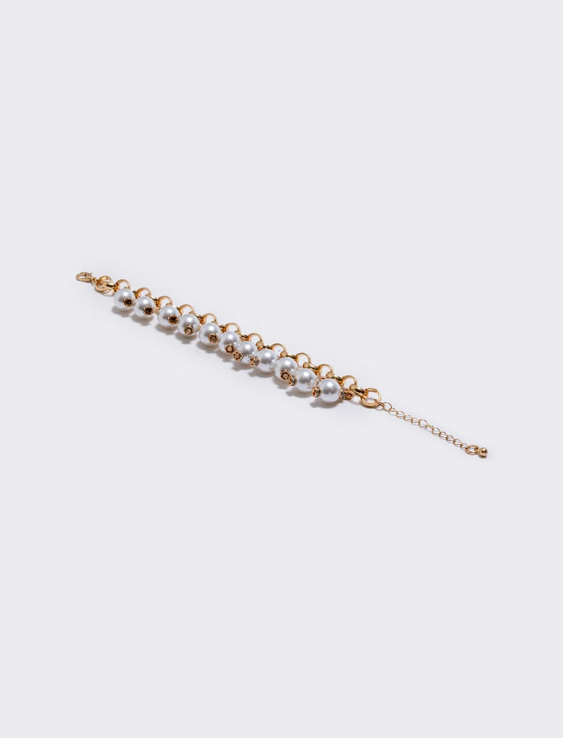Bracciale con perline e catenina elegante - Oro