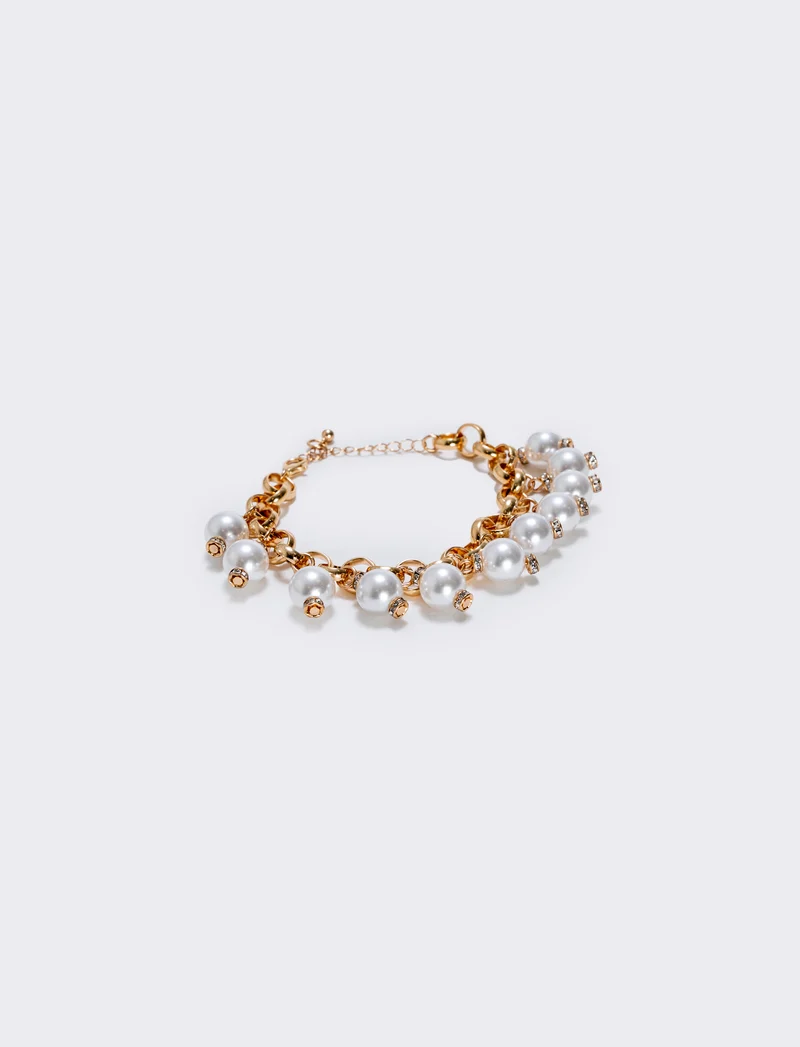 Bracciale con perline e catenina elegante - Oro