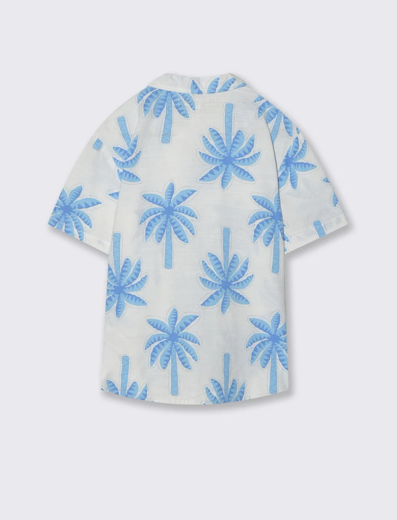 Camicia collo coreana in misto lino - Fantasia