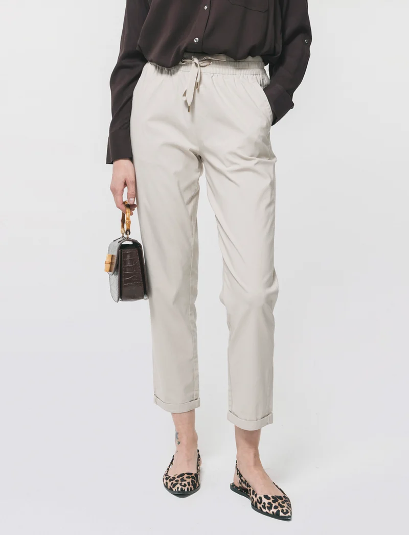 Pantalone con elastico e coulisse - Beige corda