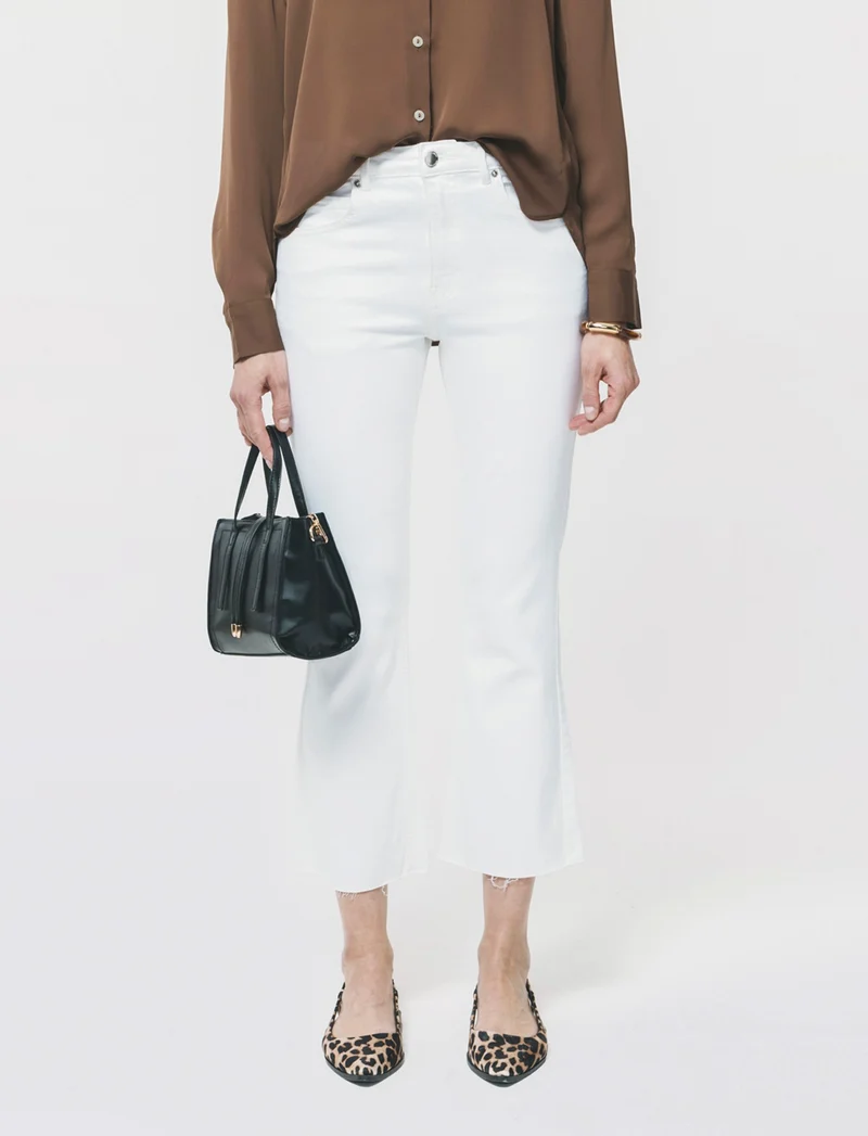 Jeans Mini Flare con Chiusura a Zip - Bianco