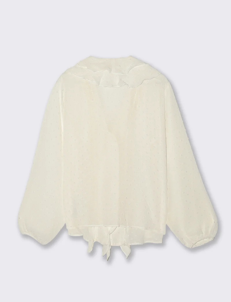 Camicia con scollo a V e rouches - Avorio