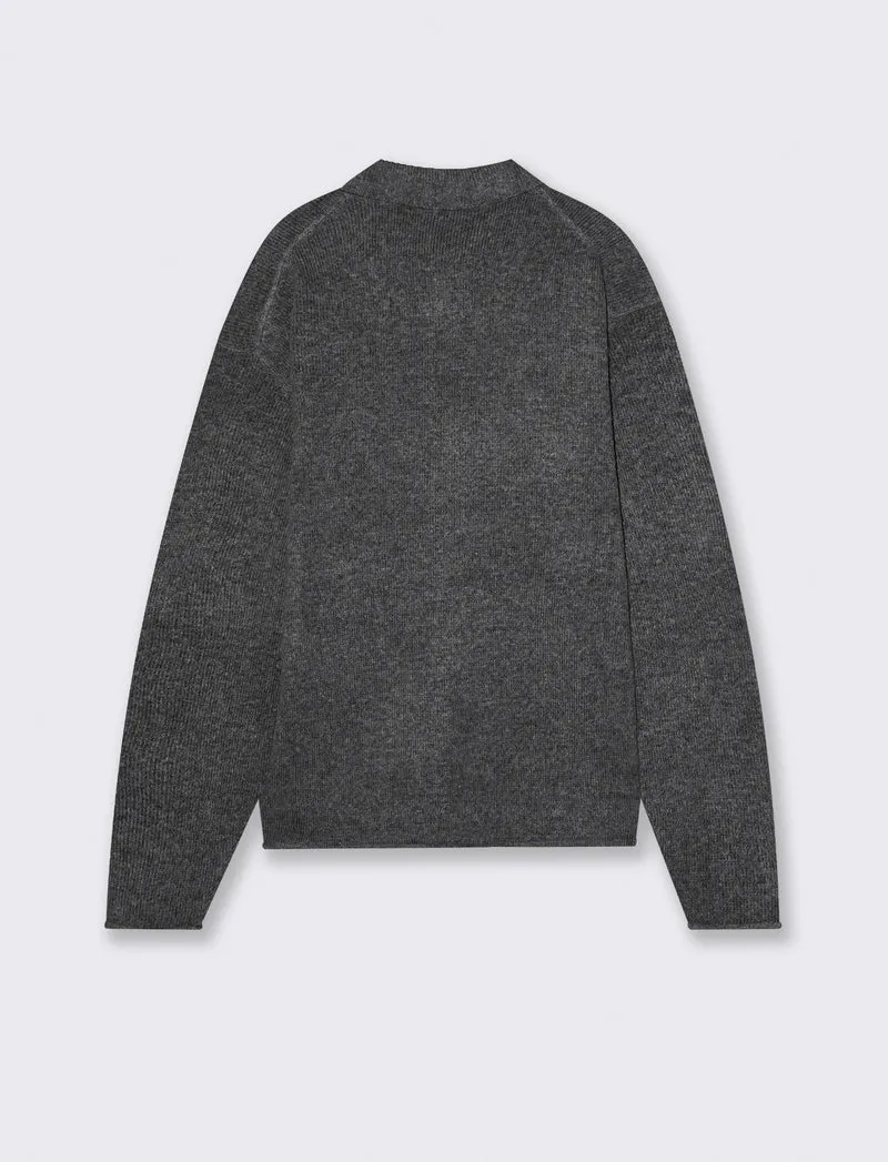 CARDIGAN IN MAGLIA CON COLLO CAMICIA - Grigio mel.