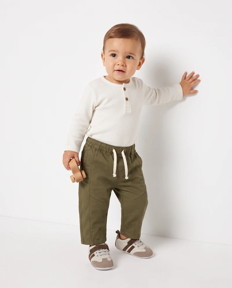 Pantaloni ampi in twill con coulisse - Verde