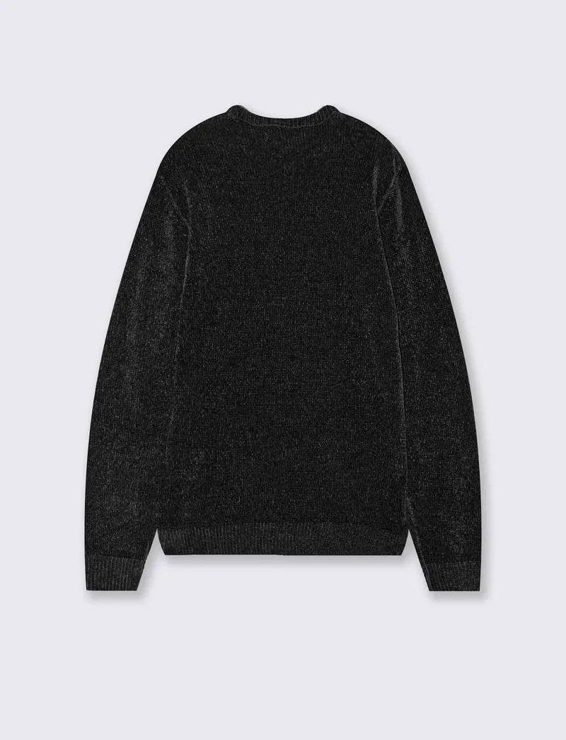 Maglia girocollo in ciniglia regular fit - Nero
