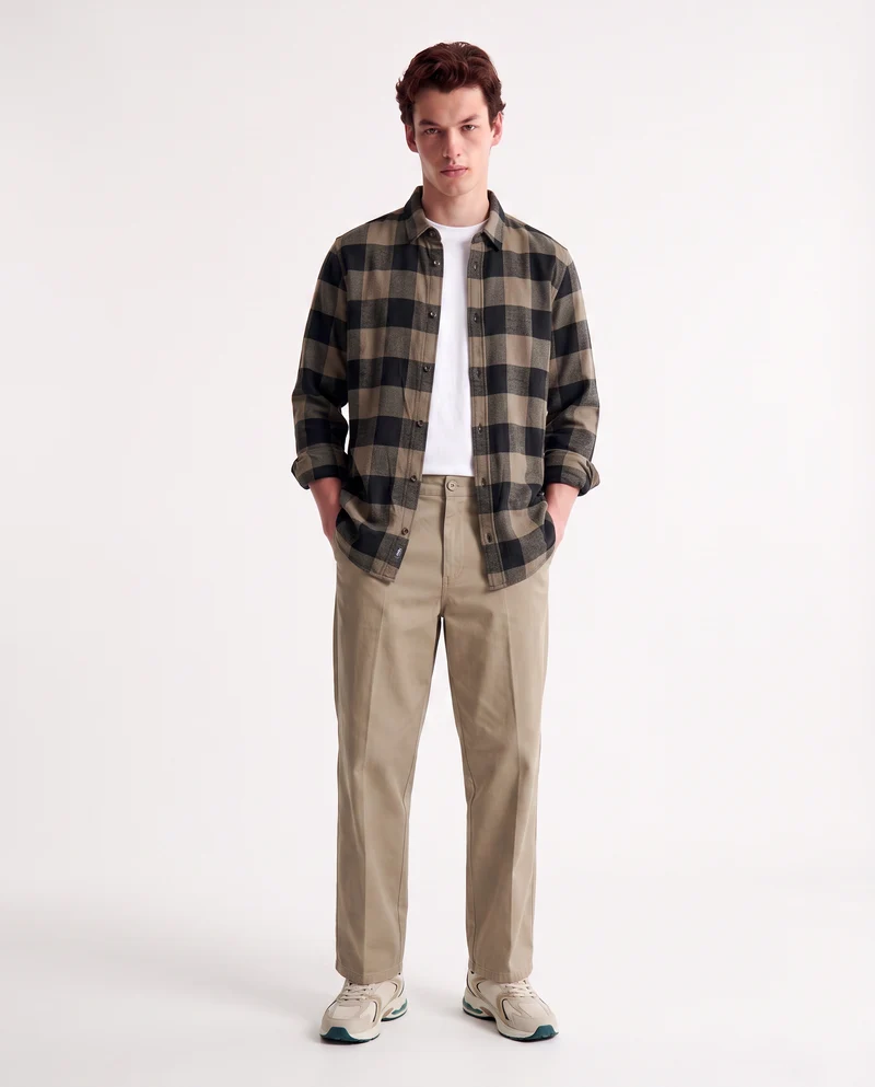 Camicia a quadri in flanella regular fit - Verde kaki