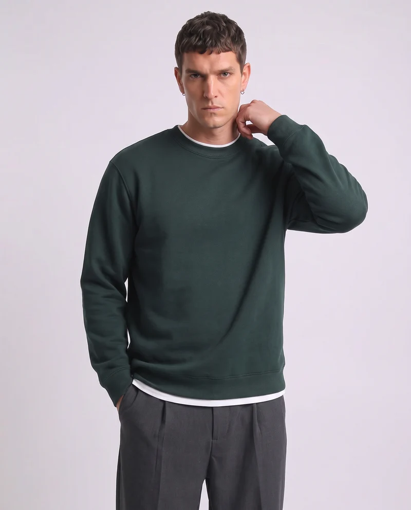 Felpa girocollo con contrasti eleganti - Verde scuro