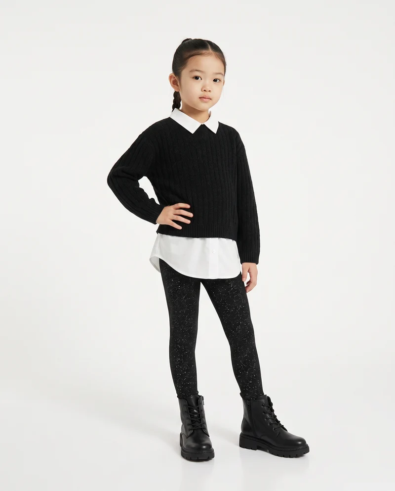Leggings lunghi brillantinati e caldi - Nero