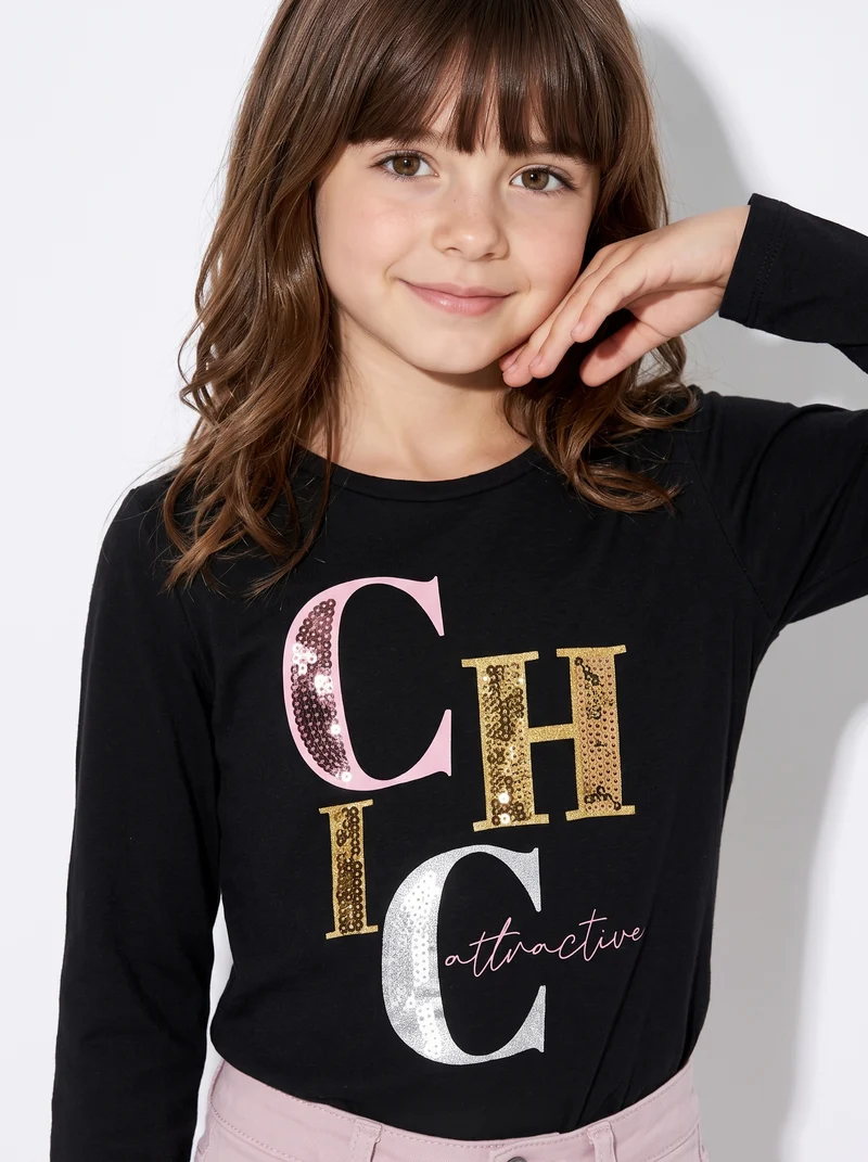 Maglia in cotone manica lunga - Nero