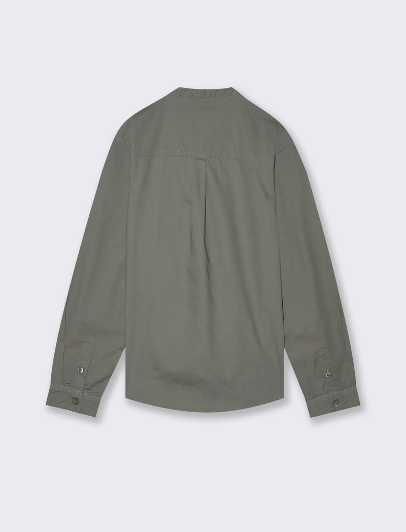 Camicia collo coreano maniche lunghe casual - Verde militare