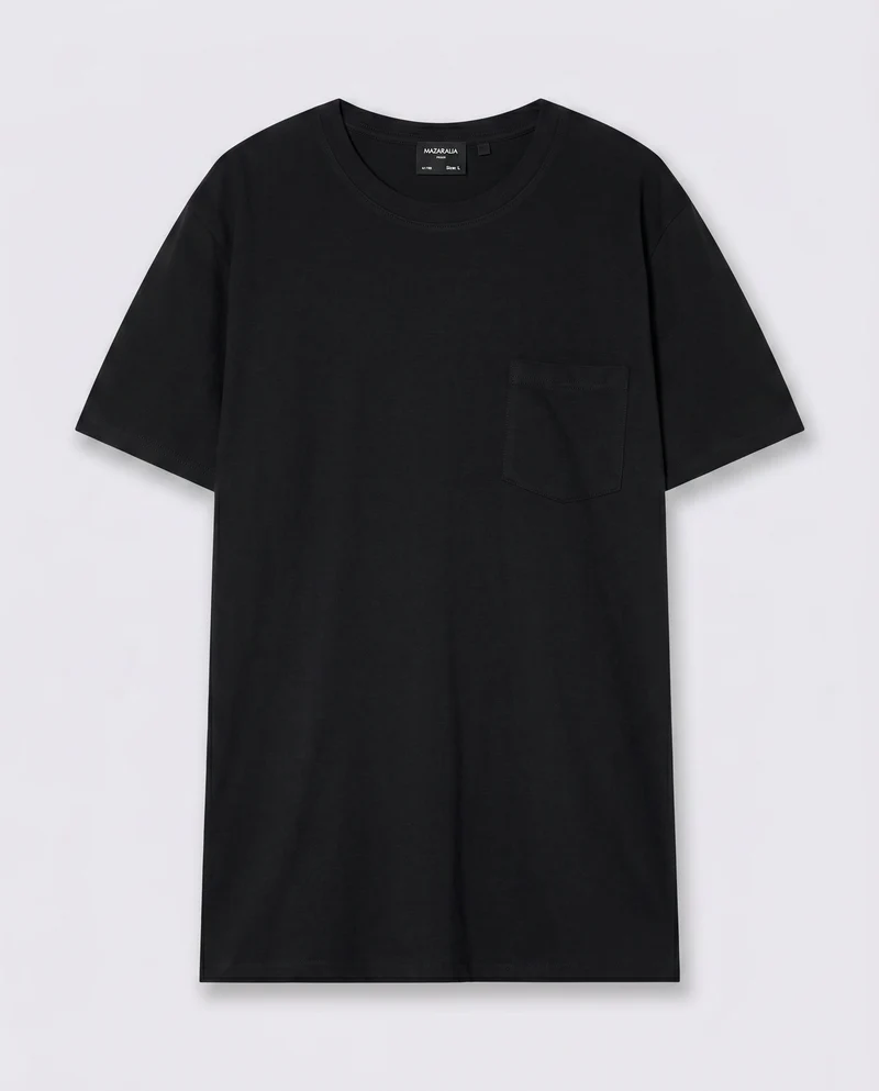 T-shirt basic girocollo con tasca - Nero