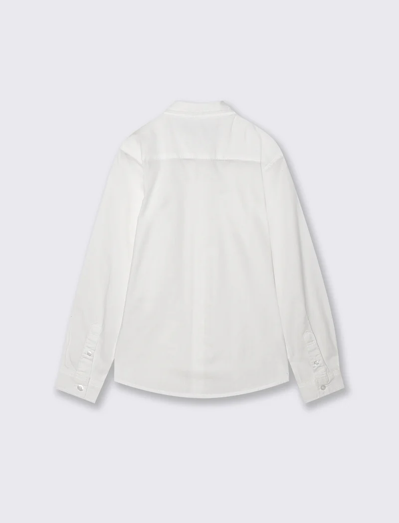 Camicia maniche lunghe in popeline di cotone - Bianco latte