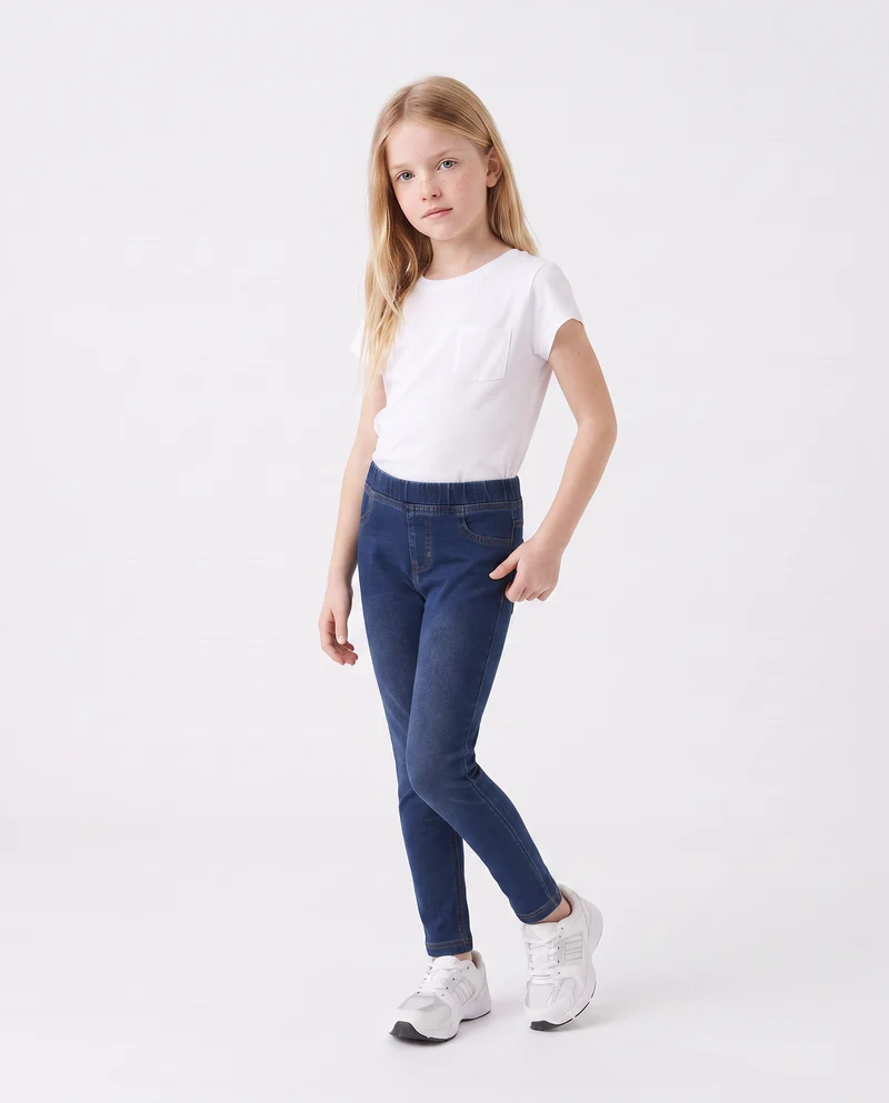Jeggings in cotone elastico effetto denim - DENIM SCURO