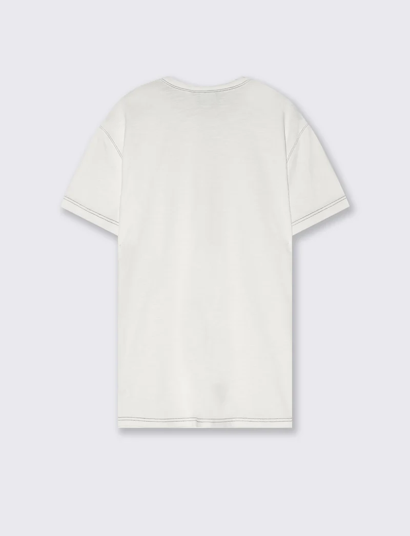 T-shirt slub con impunture a contrasto - Bianco