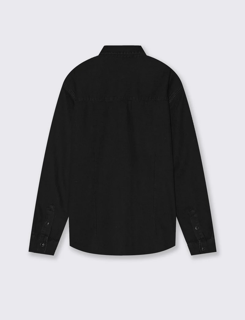 Camicia in denim slim con effetto slavato - Nero