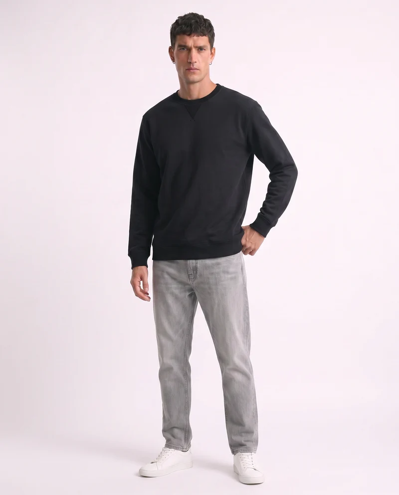 Felpa basic girocollo in misto cotone - Nero