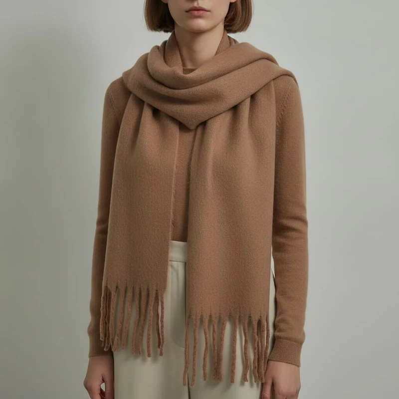 Sciarpa basic con frange - Cammello