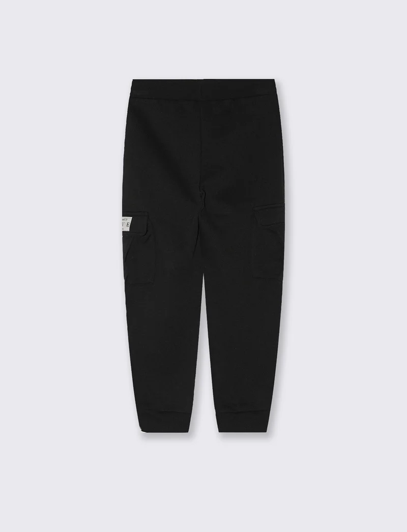 Pantaloni in felpa tasconati con nastro - Nero