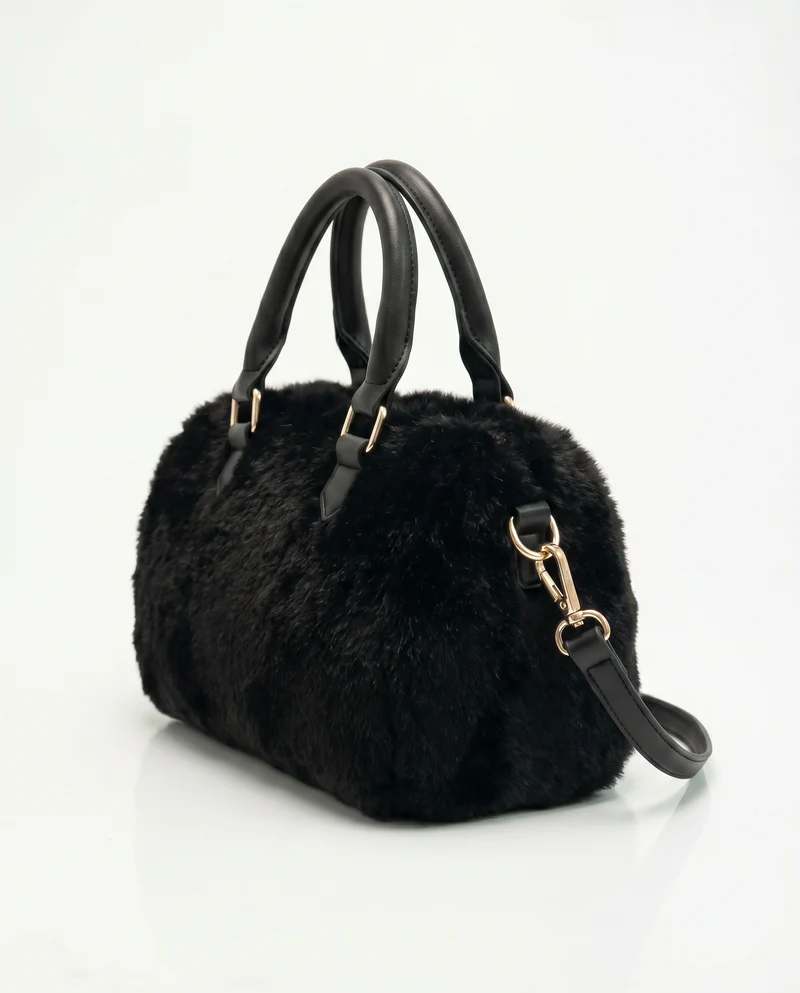Bauletto in pelliccia sintetica lucida - Nero
