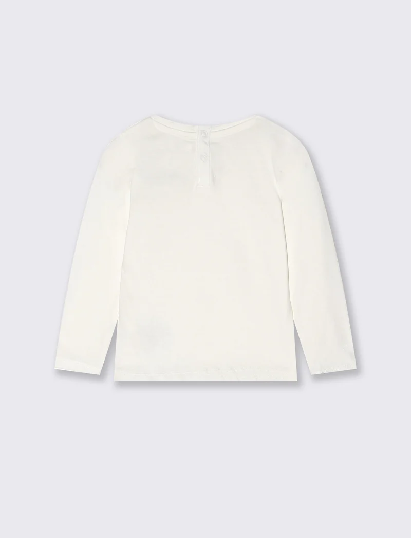 T-shirt basic a maniche lunghe con stampa - Bianco latte