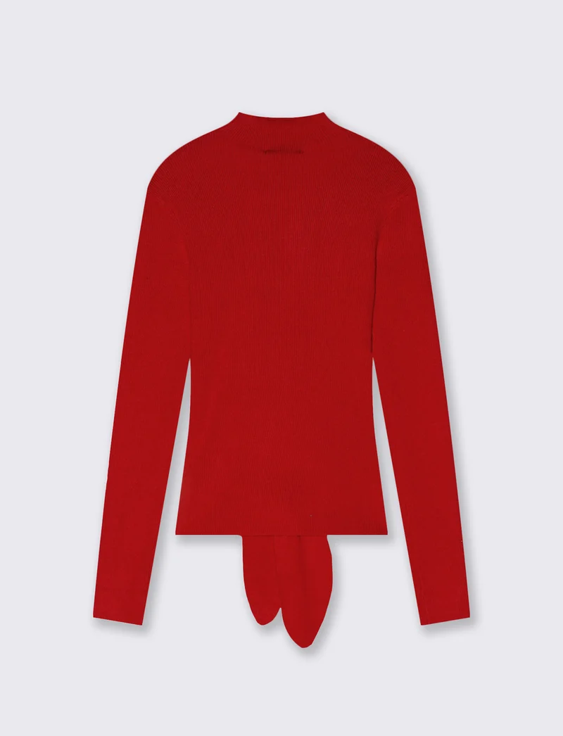 Maglia a collo alto con nodo in vita - Rosso