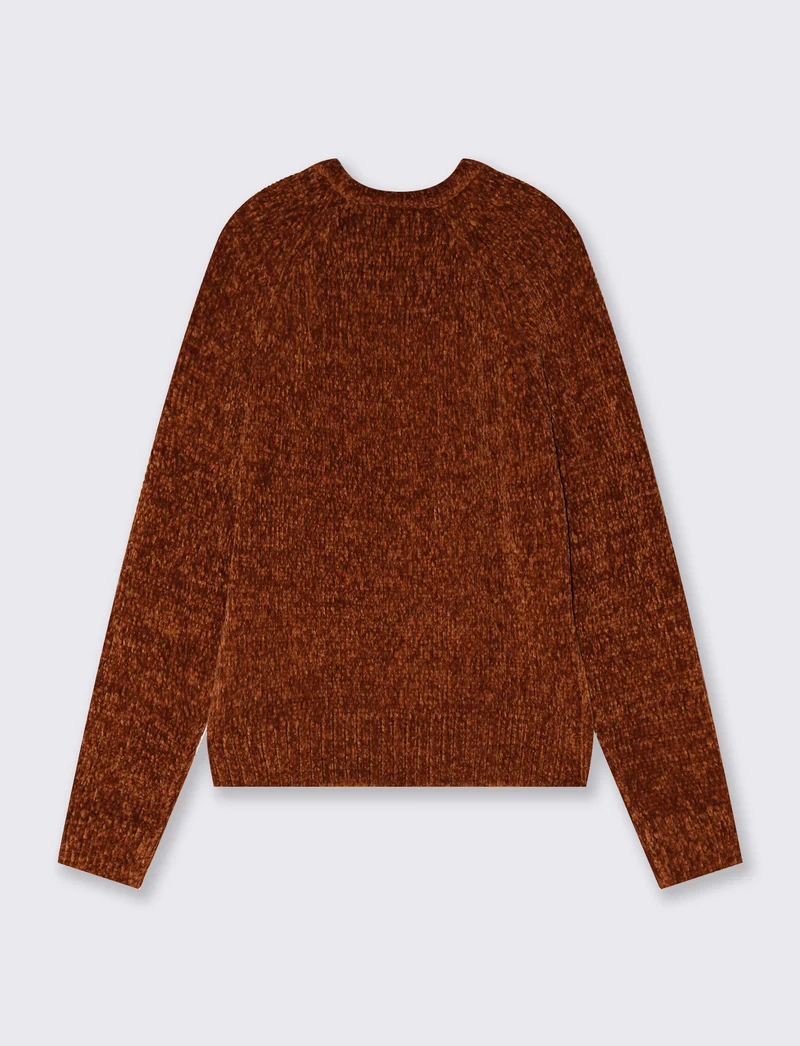 Pullover girocollo in ciniglia basic - Marrone bruciato