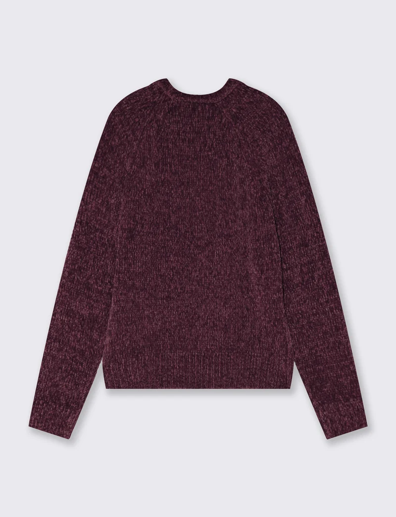 Pullover girocollo in ciniglia basic - Rosso rubino