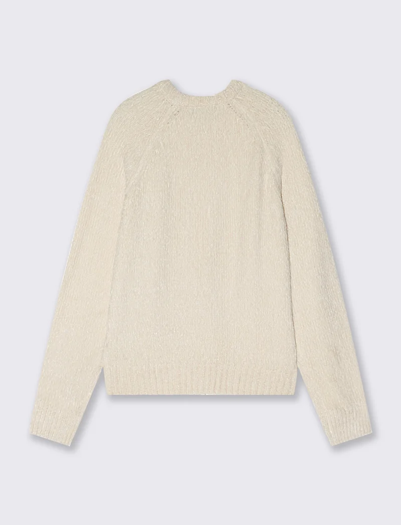 Pullover girocollo in ciniglia basic - Avorio