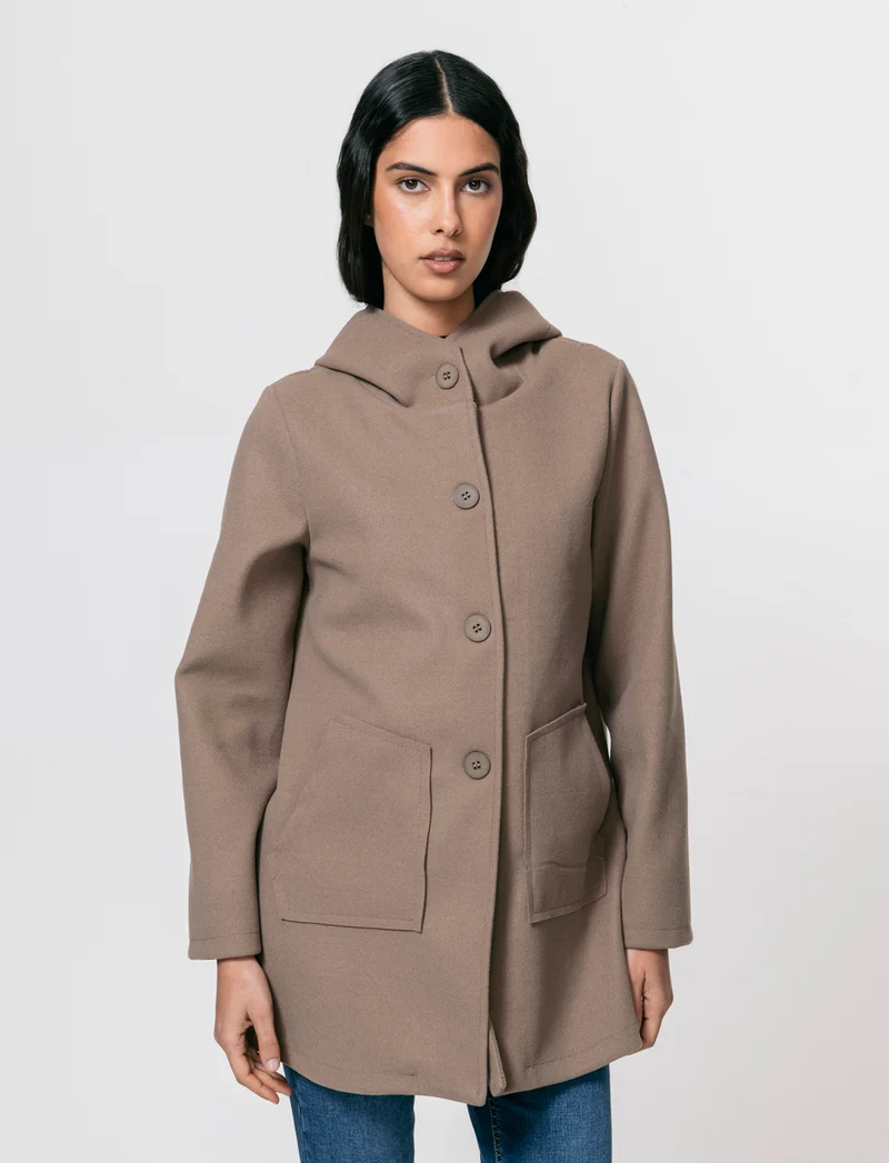 Cappotto con cappuccio - Grigio fango