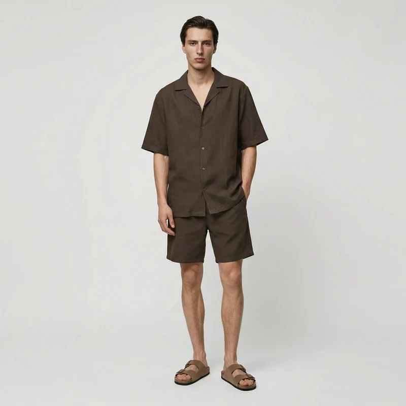 Camicia boxy fit in cotone slub - Moro