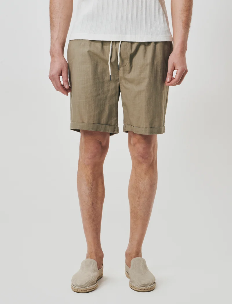 Bermuda Jogger in Cotone Slub con Tasche - Verde kaki