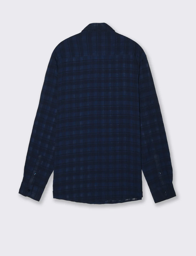 Camicia Goffrata a Quadri Regular Fit - Blu