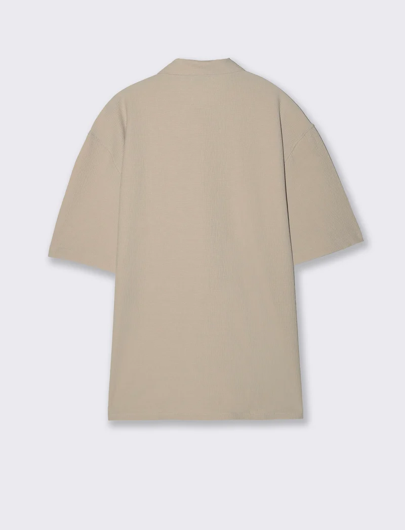 Camicia boxy fit in tessuto jacquard - Sabbia