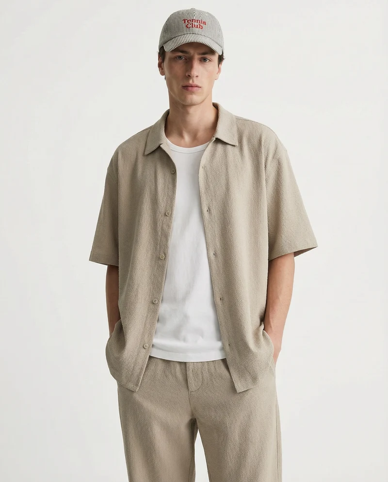 Camicia boxy fit in tessuto jacquard - Sabbia