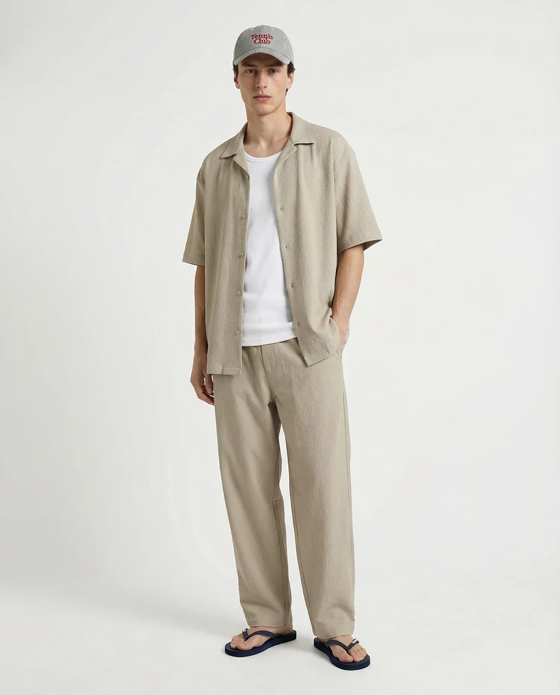 Camicia boxy fit in tessuto jacquard - Sabbia